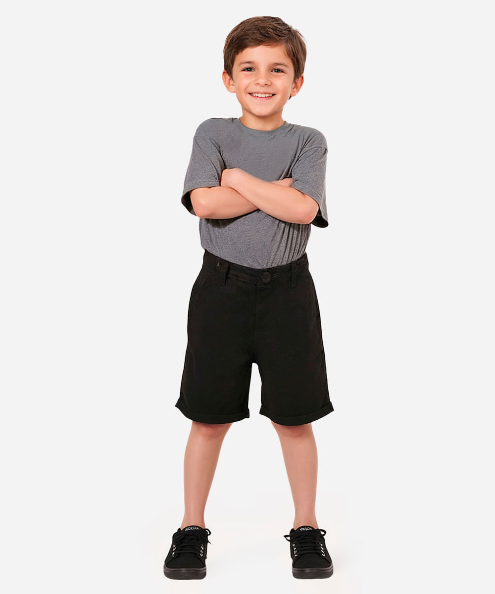 bermuda de sarja infantil com bolsos preta