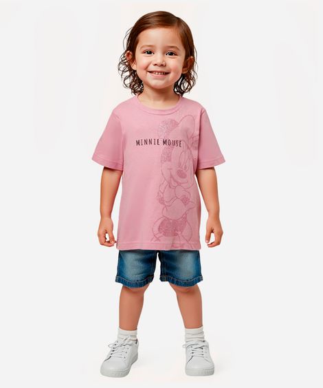 blusa de algodão infantil minnie glitter rosa