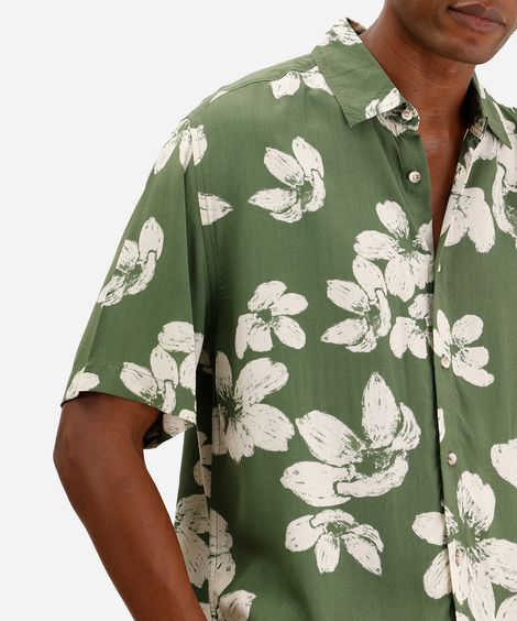 camisa masculina de viscose manga curta floral verde