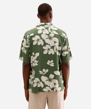 camisa masculina de viscose manga curta floral verde