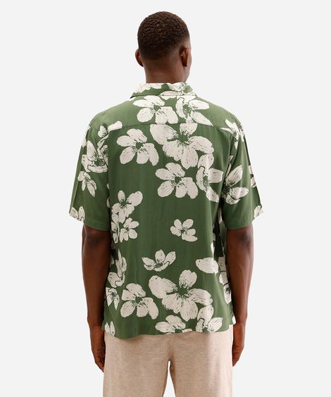 camisa masculina de viscose manga curta floral verde