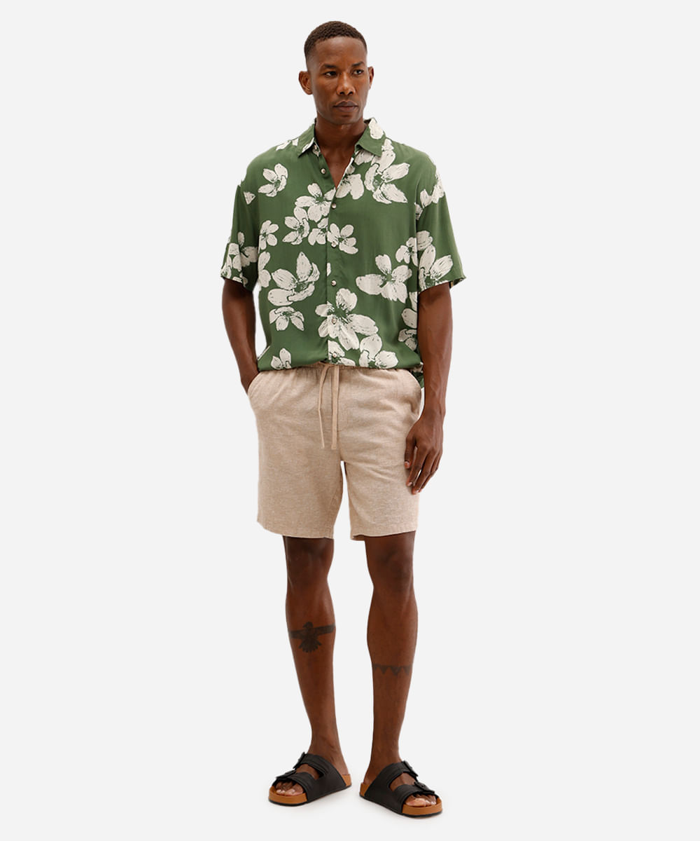 camisa masculina de viscose manga curta floral verde