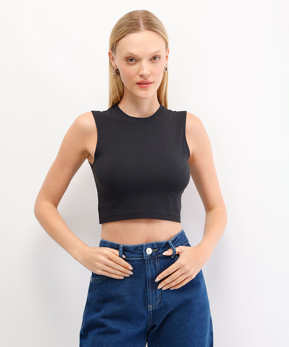 cropped básico feminino de algodão peruano preto