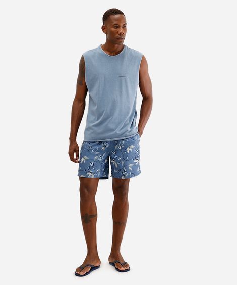 short reto masculino cós com cordão folhagem azul