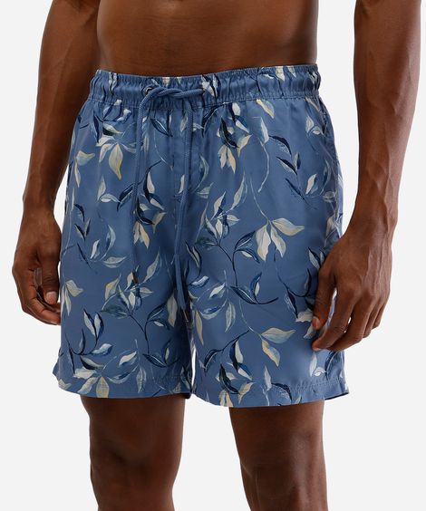 short reto masculino cós com cordão folhagem azul