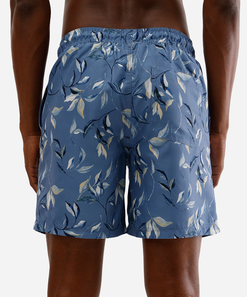 short reto masculino cós com cordão folhagem azul