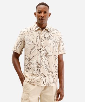 camisa comfort masculina de viscose floral bege