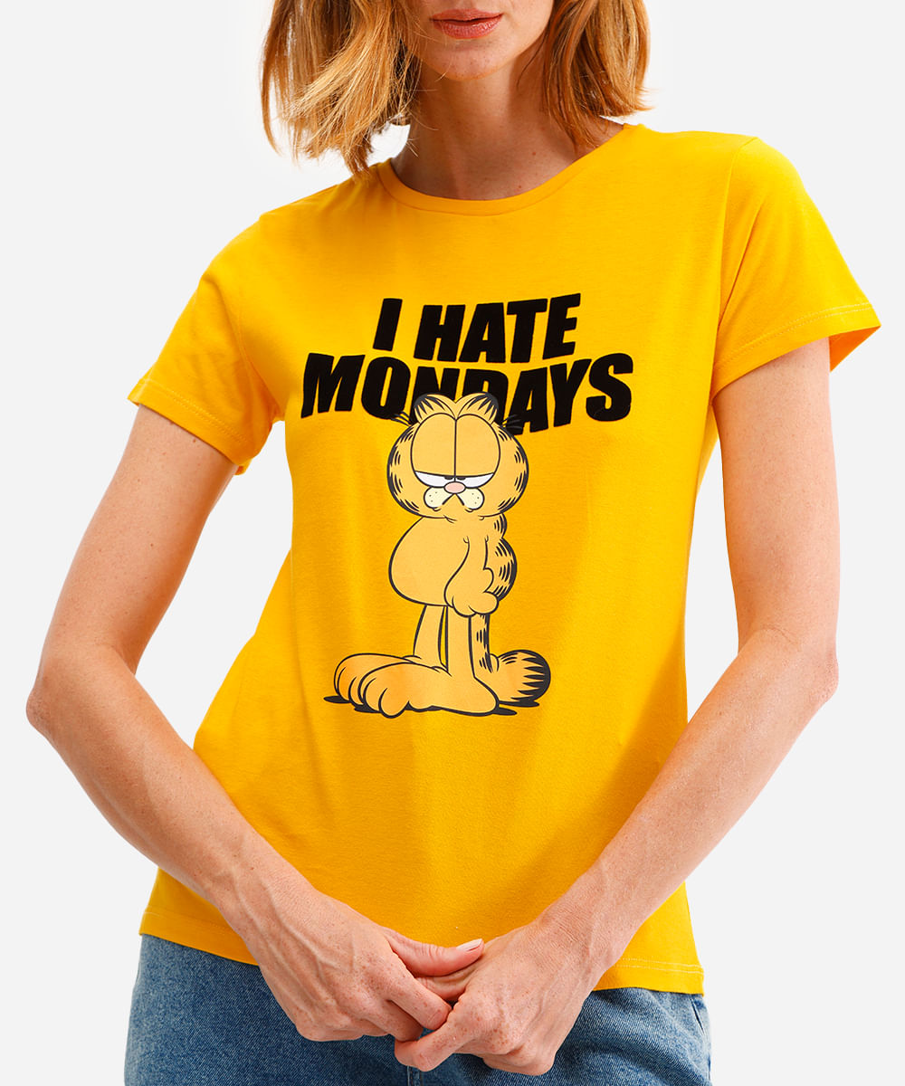 camiseta feminina de algodão garfield amarela