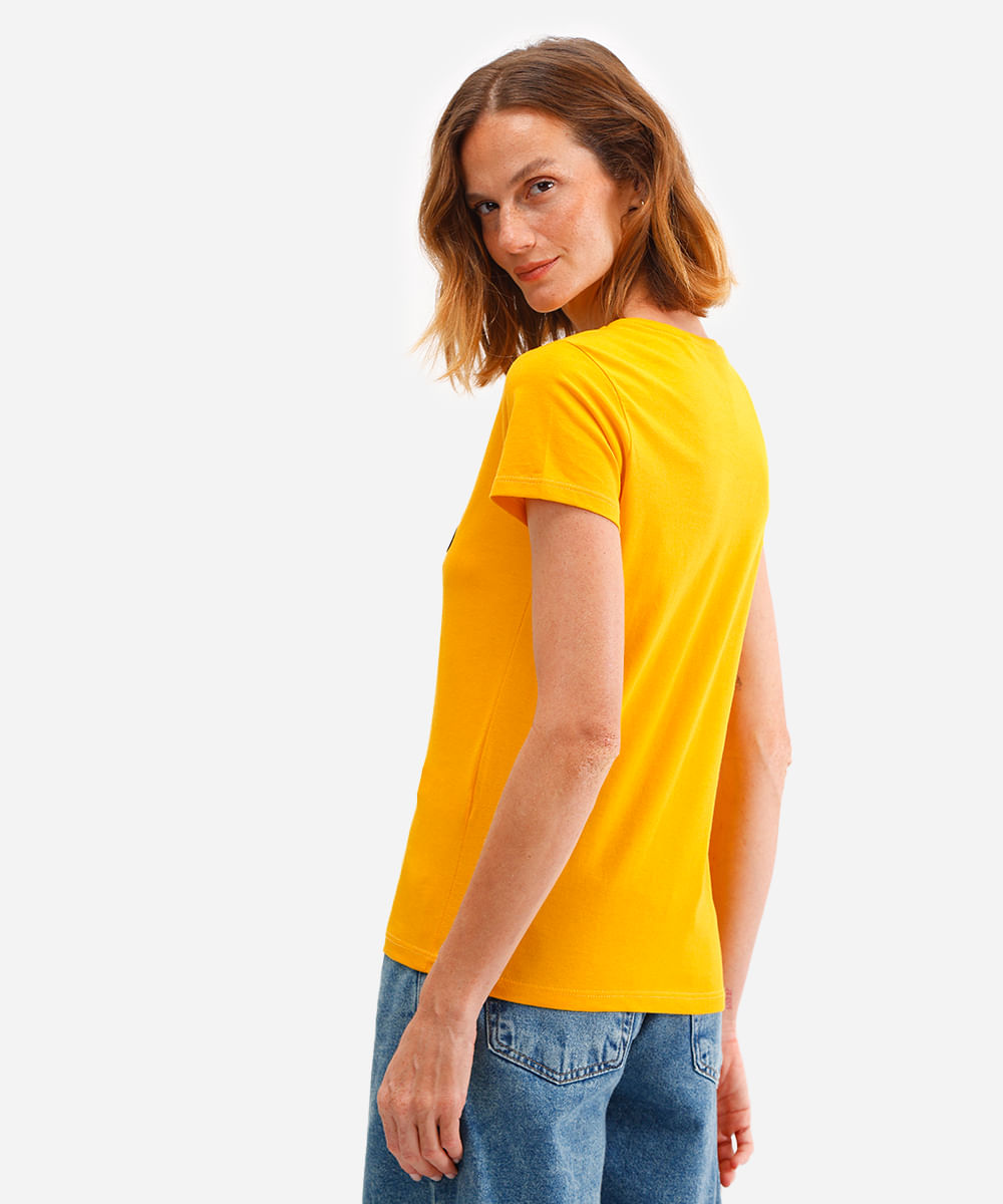 camiseta feminina de algodão garfield amarela