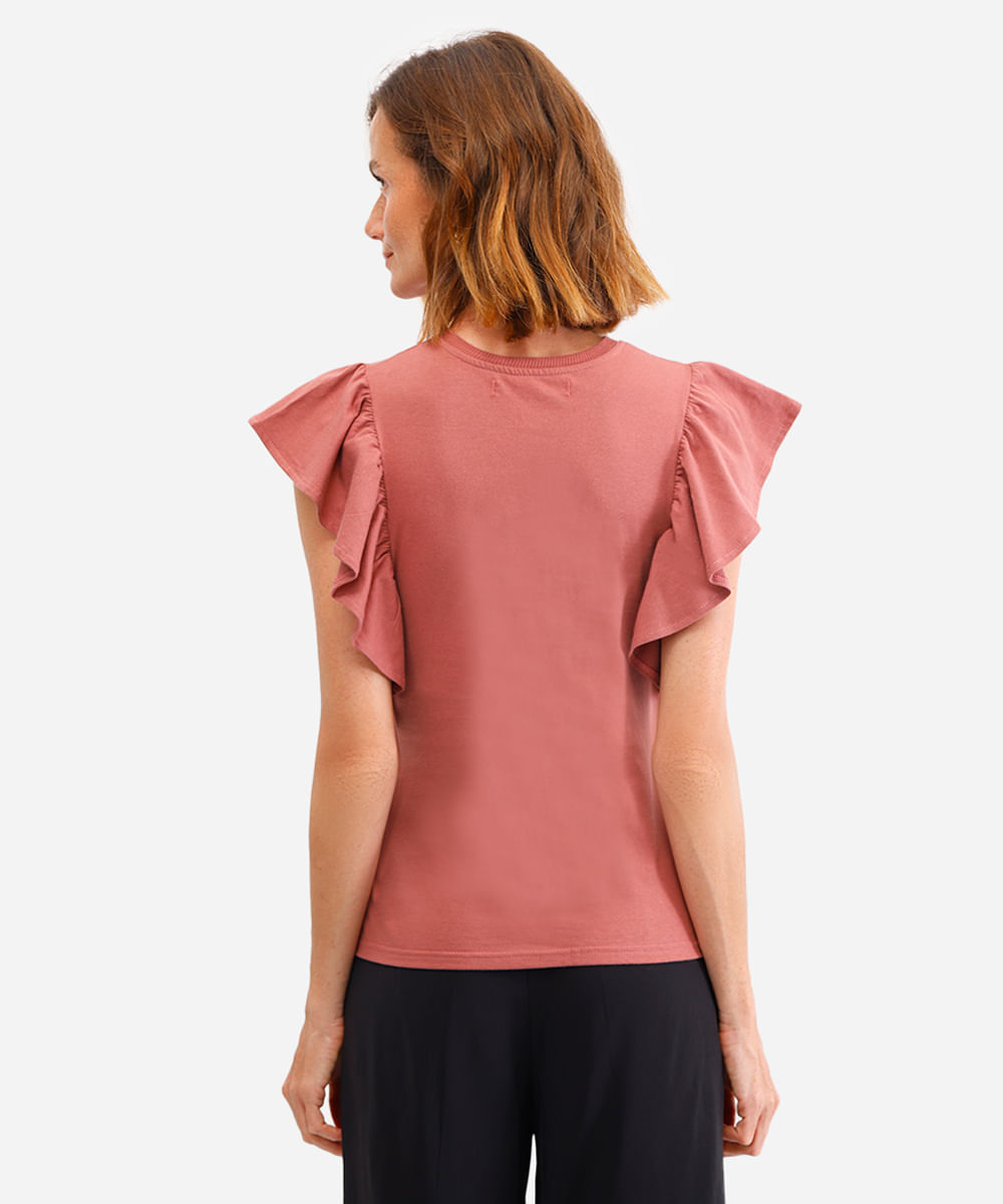 blusa feminina de algodão com babados rosa