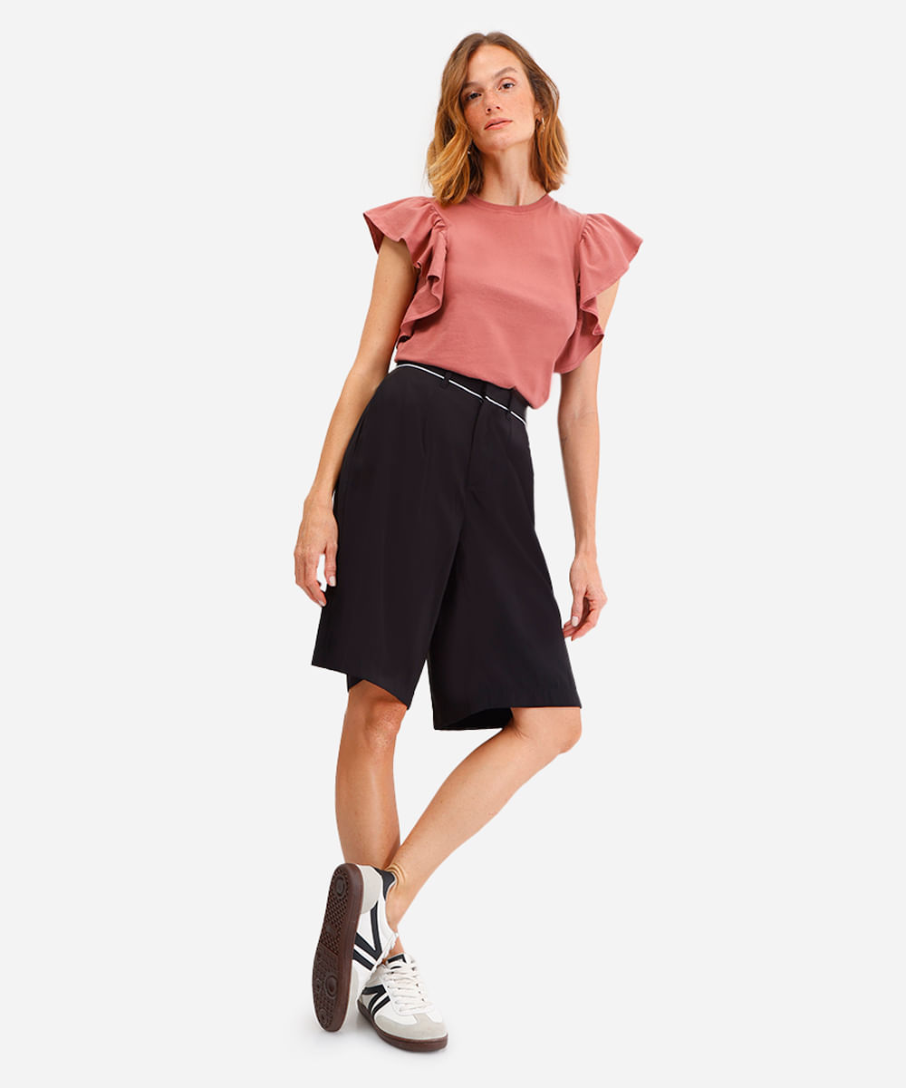 blusa feminina de algodão com babados rosa