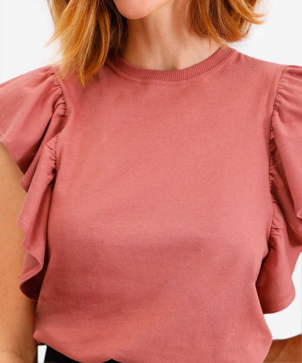 blusa feminina de algodão com babados rosa