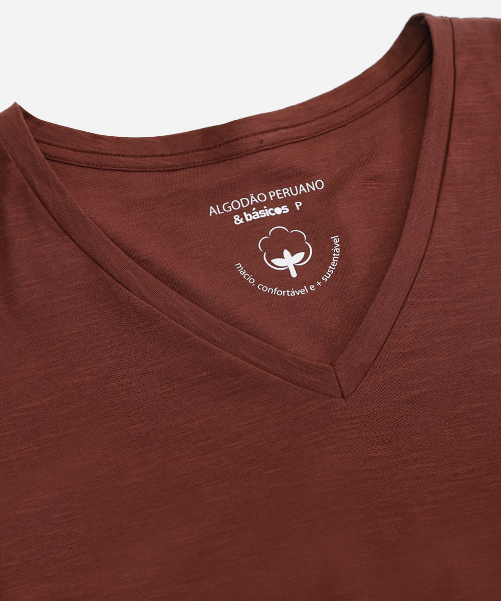 blusa básica manga curta decote v marrom