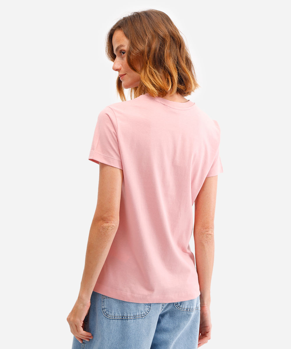 camiseta feminina de algodão round 6 rosa