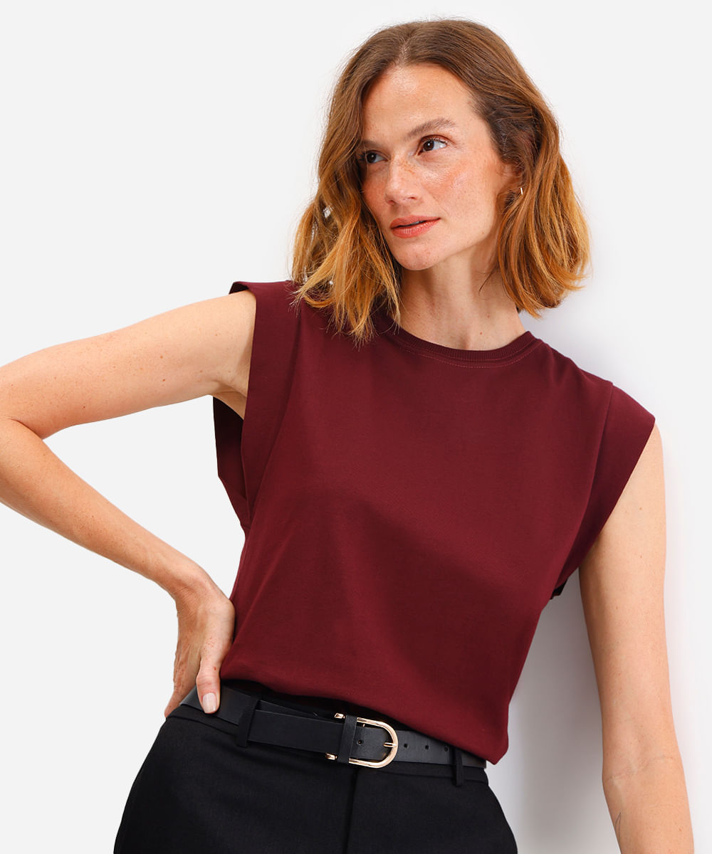 blusa muscle tee feminina de algodão vinho