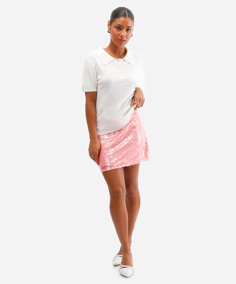minissaia feminina de paetê rosa