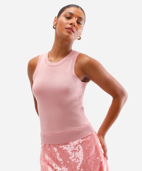 regata de tricot com alça média rosa