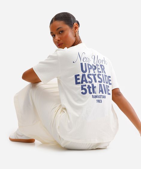 camiseta feminina de algodão peruano new york off white