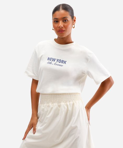 camiseta feminina de algodão peruano new york off white