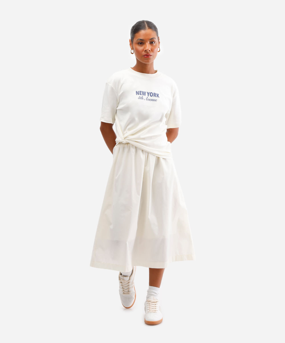 camiseta feminina de algodão peruano new york off white