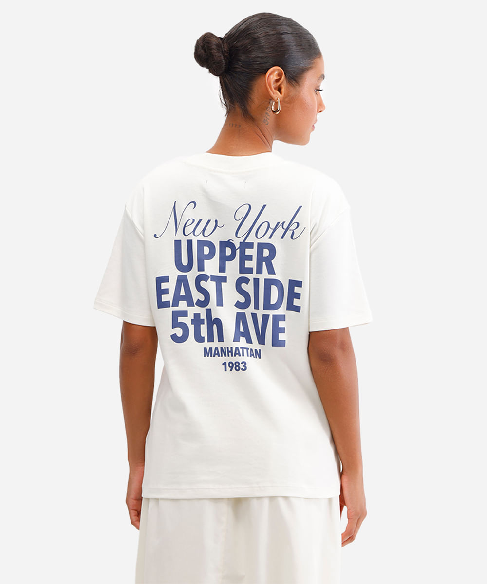 camiseta feminina de algodão peruano new york off white