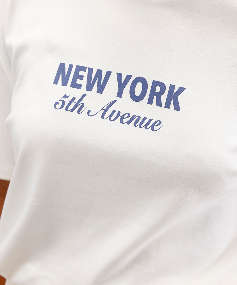 camiseta feminina de algodão peruano new york off white