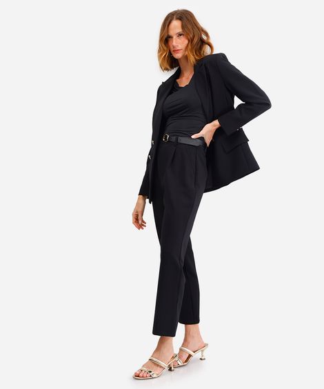 calça de alfaiataria feminina com cinto preta