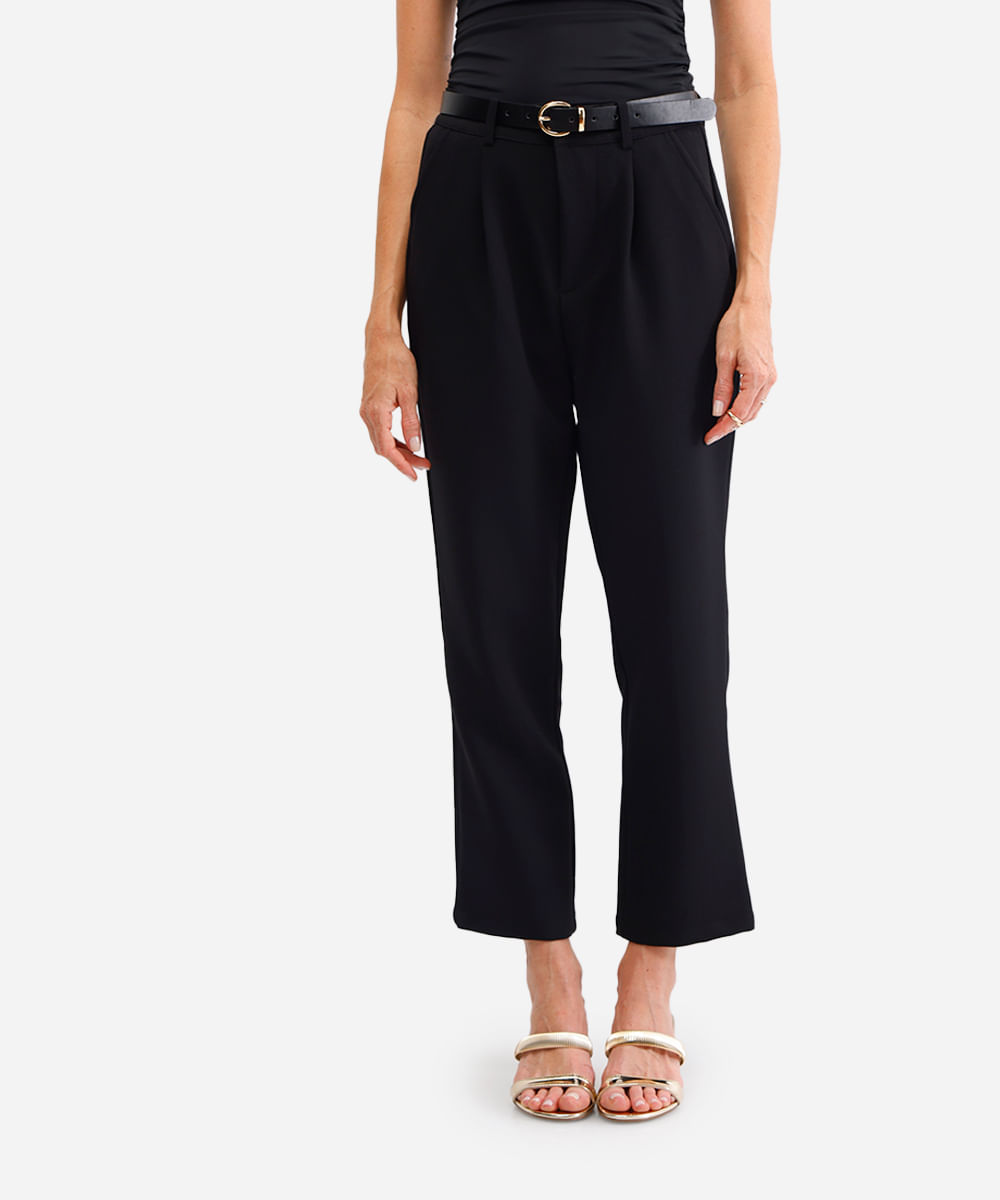 calça de alfaiataria feminina com cinto preta