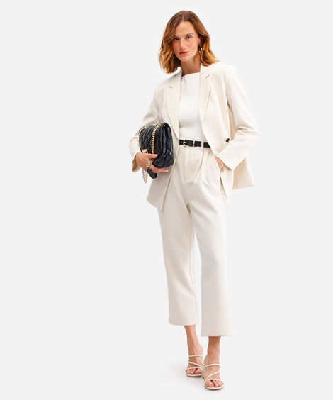 calça de alfaiataria feminina com cinto bege