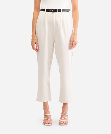 calça de alfaiataria feminina com cinto bege
