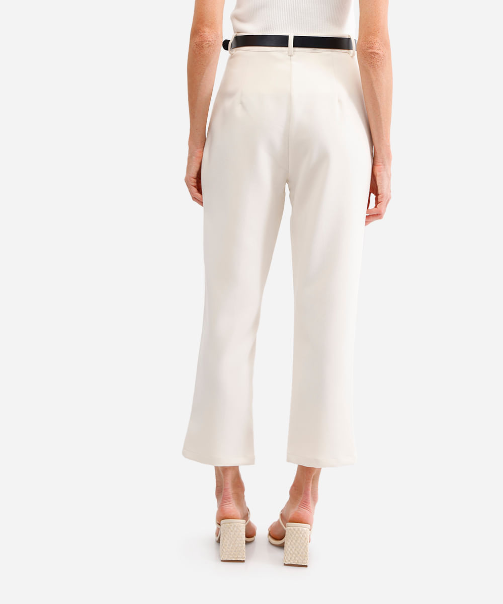 calça de alfaiataria feminina com cinto bege