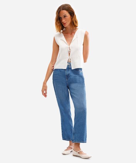 calça reta feminina jeans cropped azul