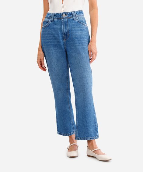 calça reta feminina jeans cropped azul
