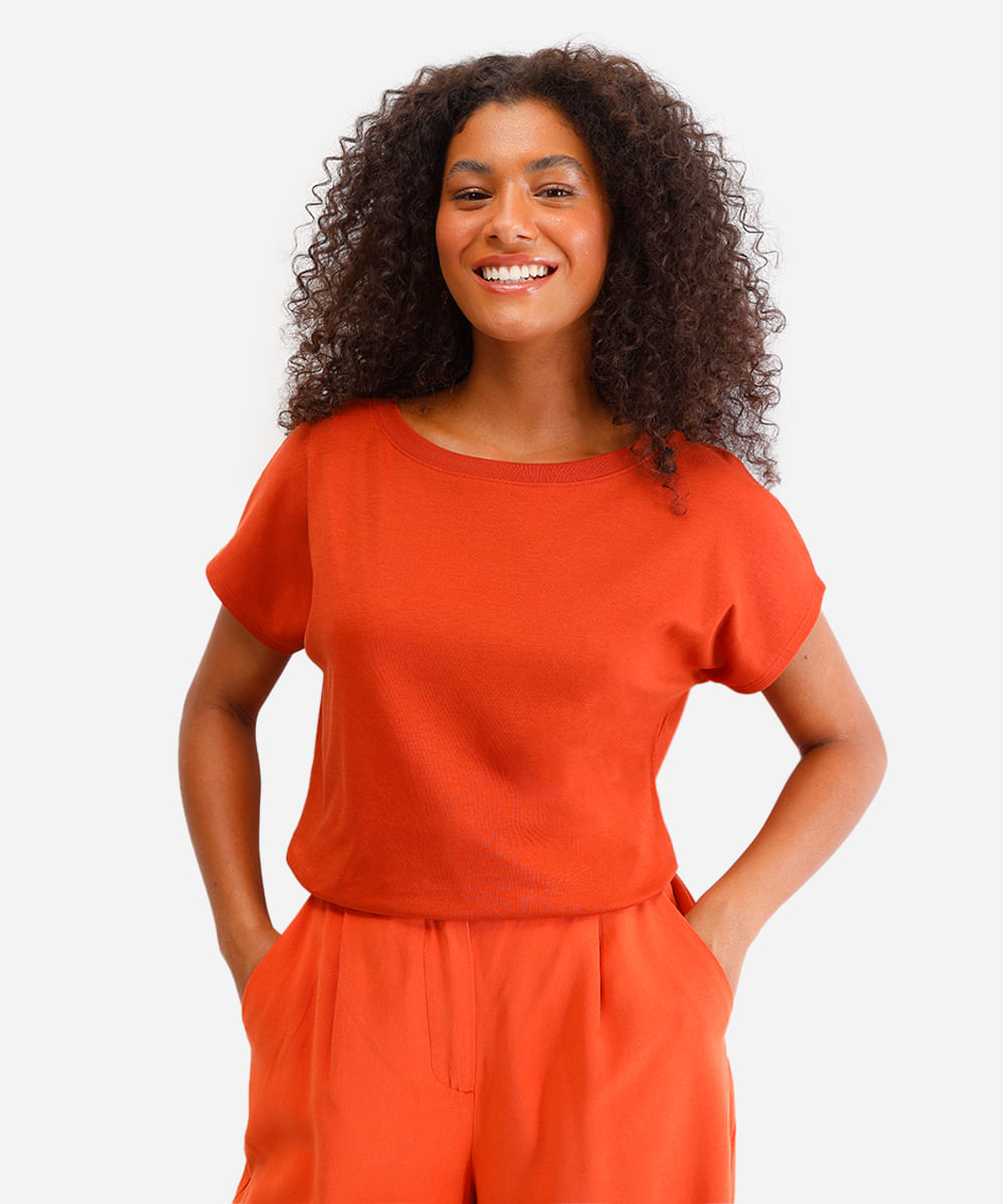 blusa feminina de algodão peruano laranja