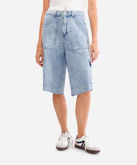 bermuda jorts feminina com bolsos cargo azul