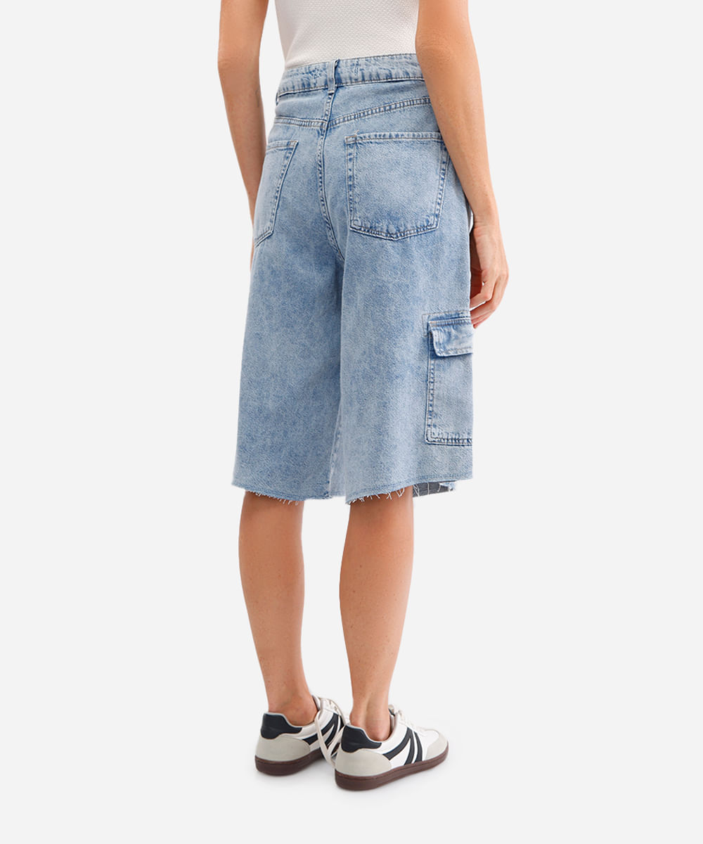 bermuda jorts feminina com bolsos cargo azul