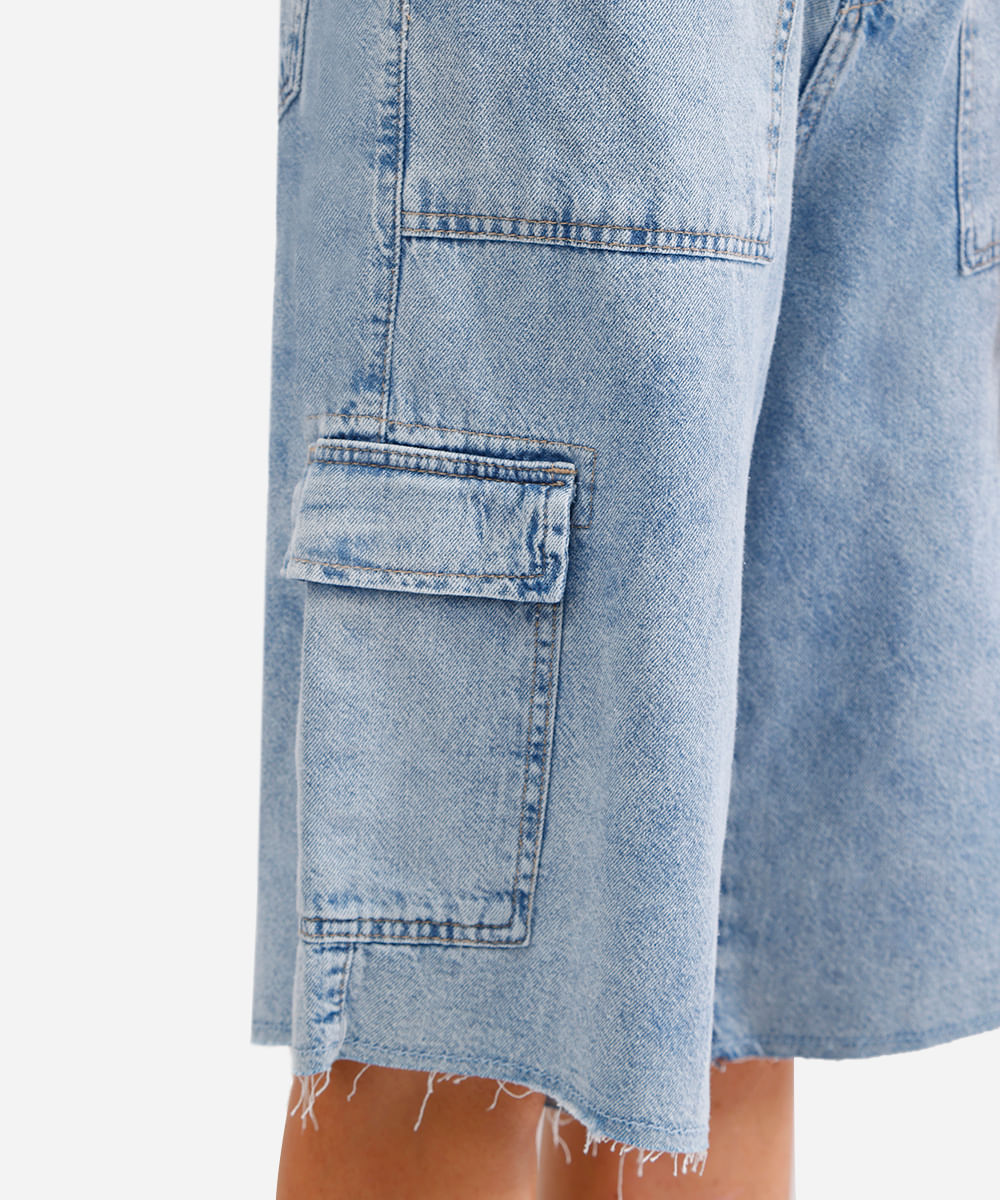 bermuda jorts feminina com bolsos cargo azul