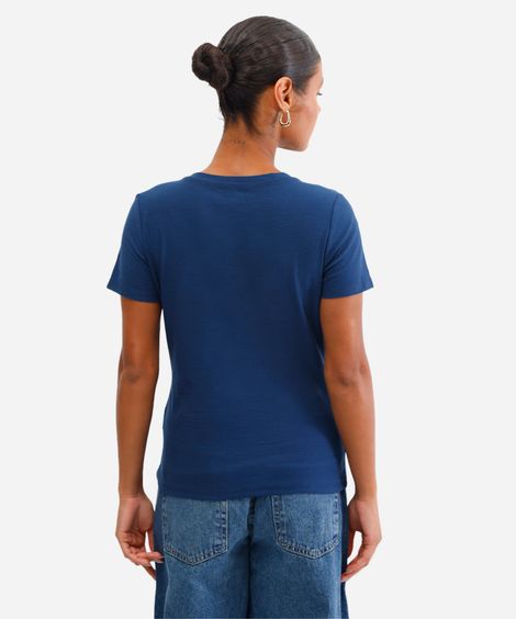blusa básica manga curta decote v azul