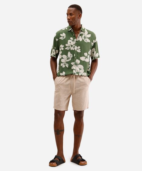 bermuda jogger masculina com linho bege