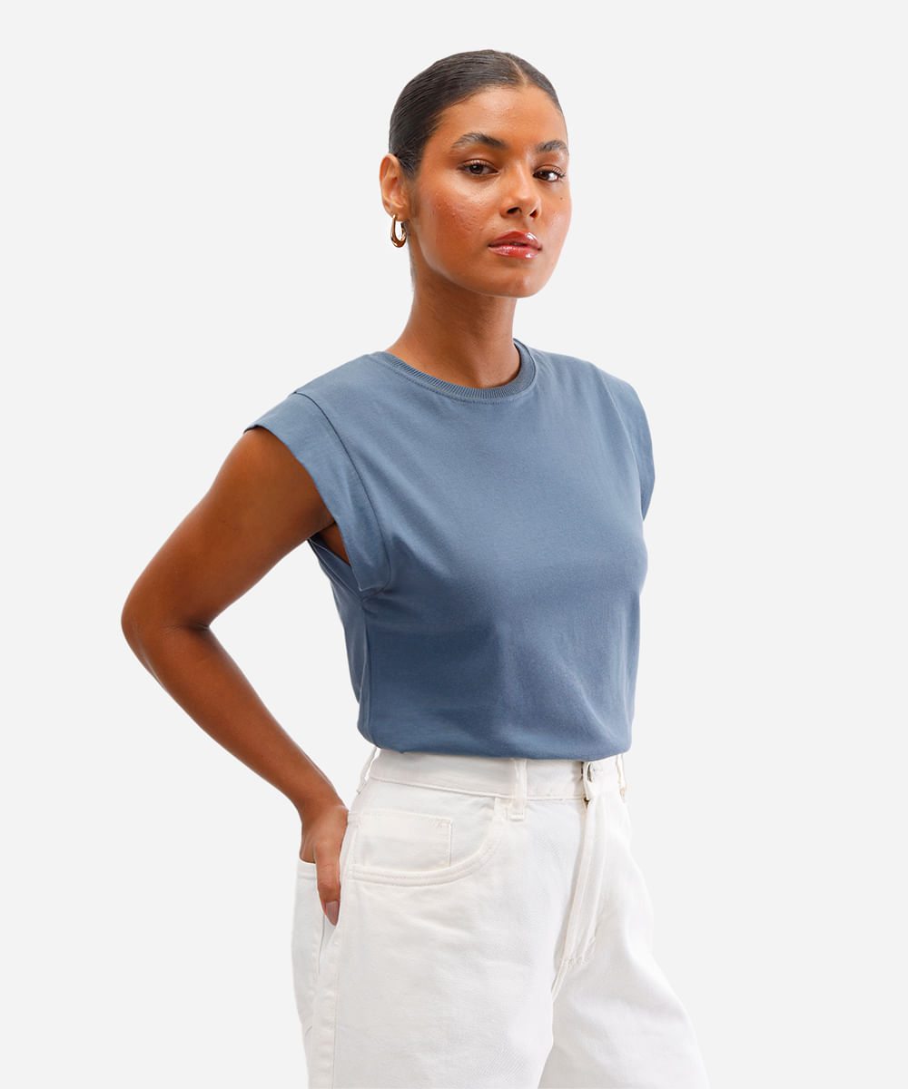 blusa muscle tee feminina de algodão azul