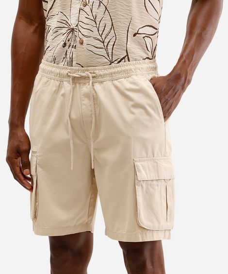 bermuda jogger masculina de sarja bolso cargo bege