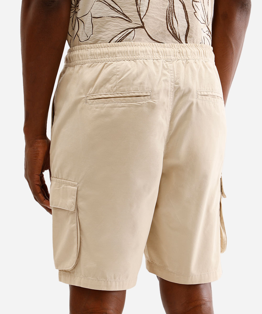 bermuda jogger masculina de sarja bolso cargo bege