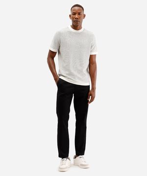calça slim de sarja cós com elástico preta