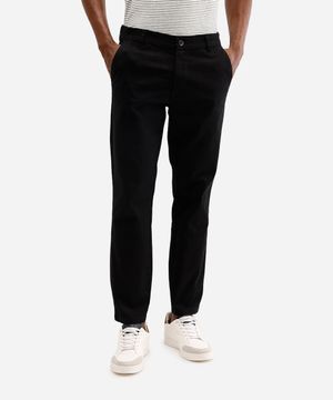 calça slim de sarja cós com elástico preta