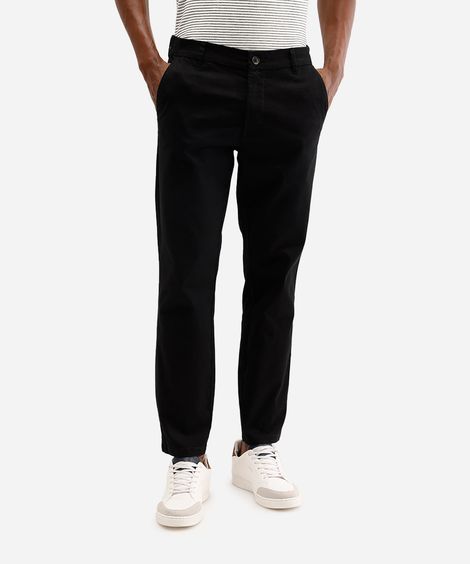 calça slim de sarja cós com elástico preta