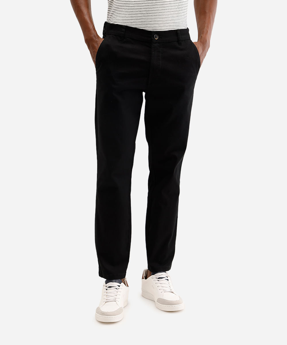 calça slim de sarja cós com elástico preta