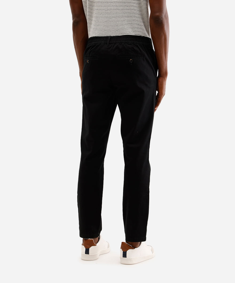 calça slim de sarja cós com elástico preta