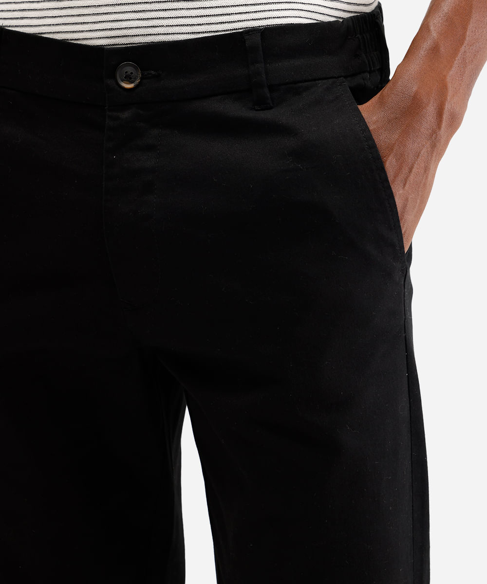 calça slim de sarja cós com elástico preta