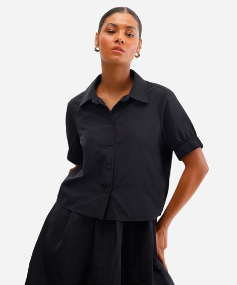 camisa feminina manga bufante preta