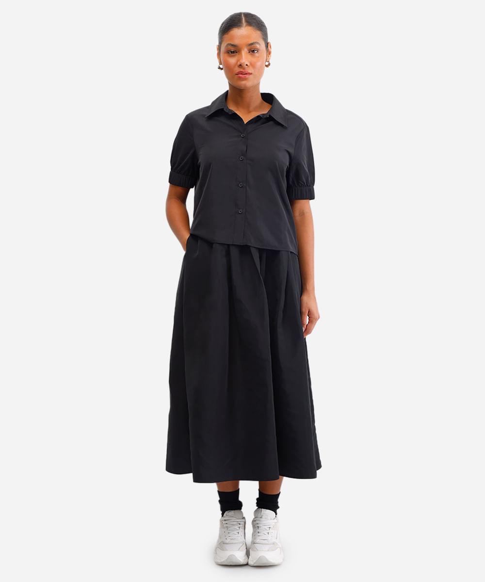 camisa feminina manga bufante preta